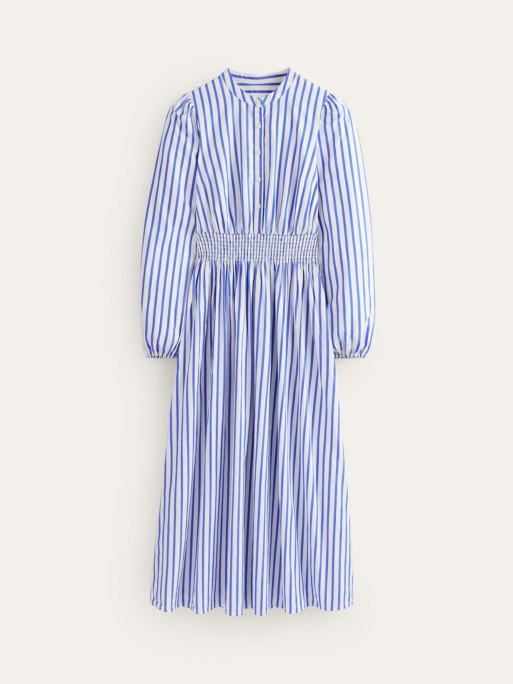 Buy Boden Smocked Waist Striped Midi Shirt Dress, Ivory/Blue Online at johnlewis.com