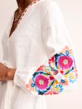 Boden Cleo Embroidered Linen Mini Dress, White/Multi