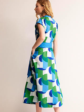 Boden Amanda Cotton Geometric Swirl Midi Shirt Dress, Blue/Multi
