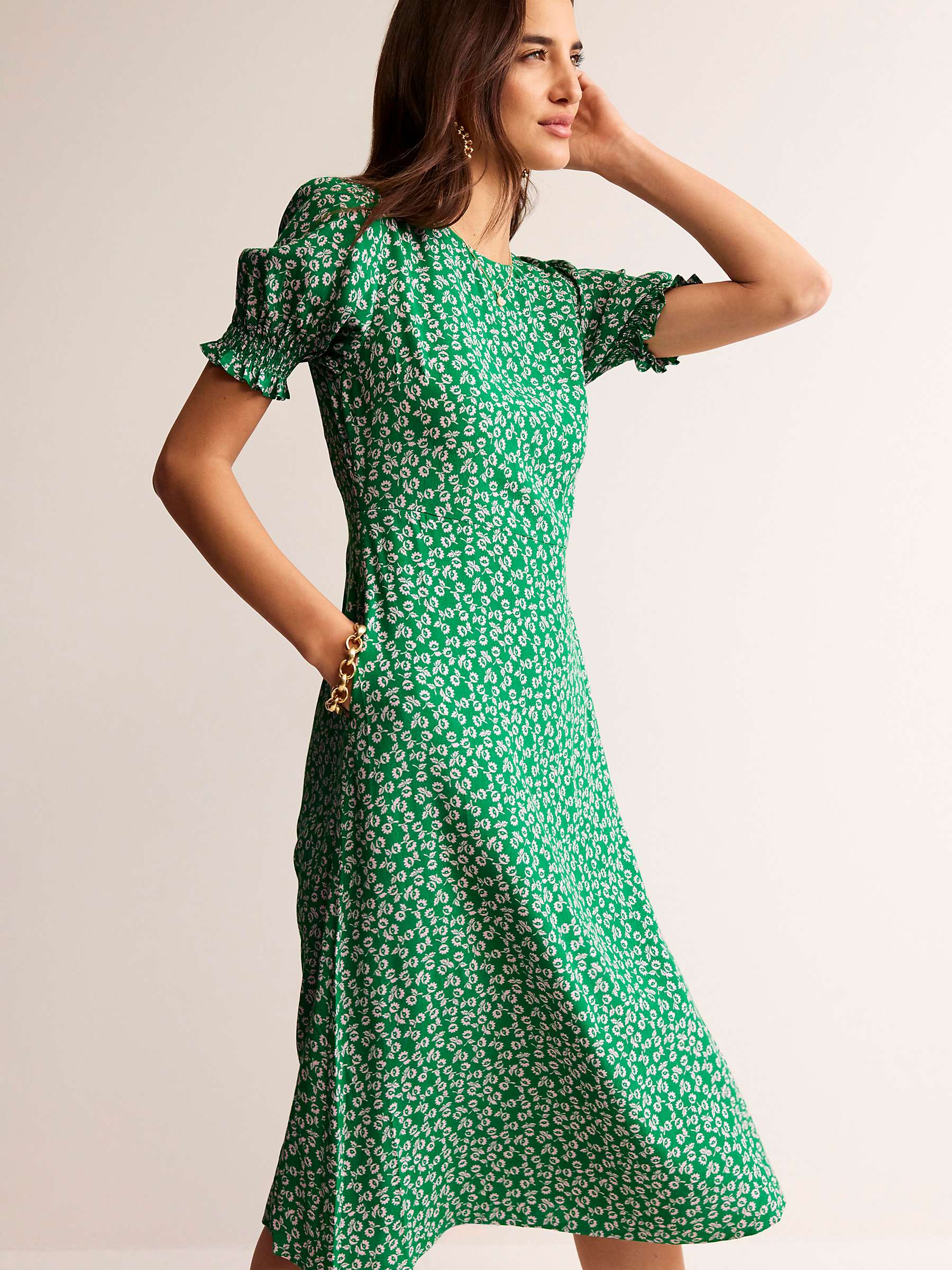 Buy Boden Corinne Ditsy Bud Print Midi Tea Dress, Green/Pink Online at johnlewis.com