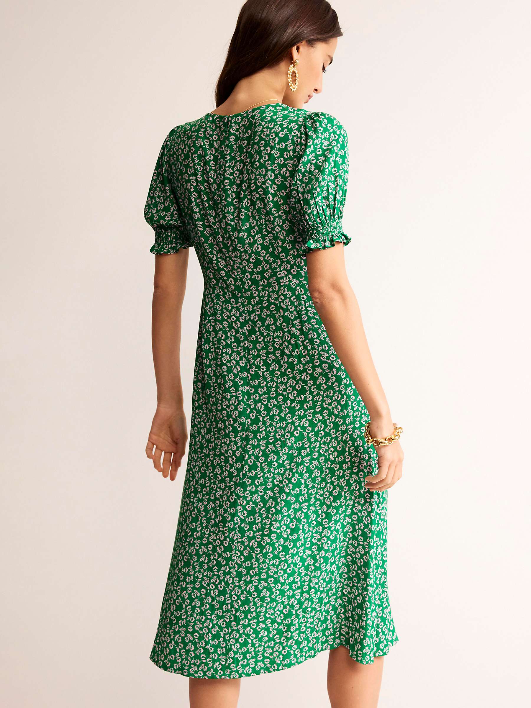 Buy Boden Corinne Ditsy Bud Print Midi Tea Dress, Green/Pink Online at johnlewis.com