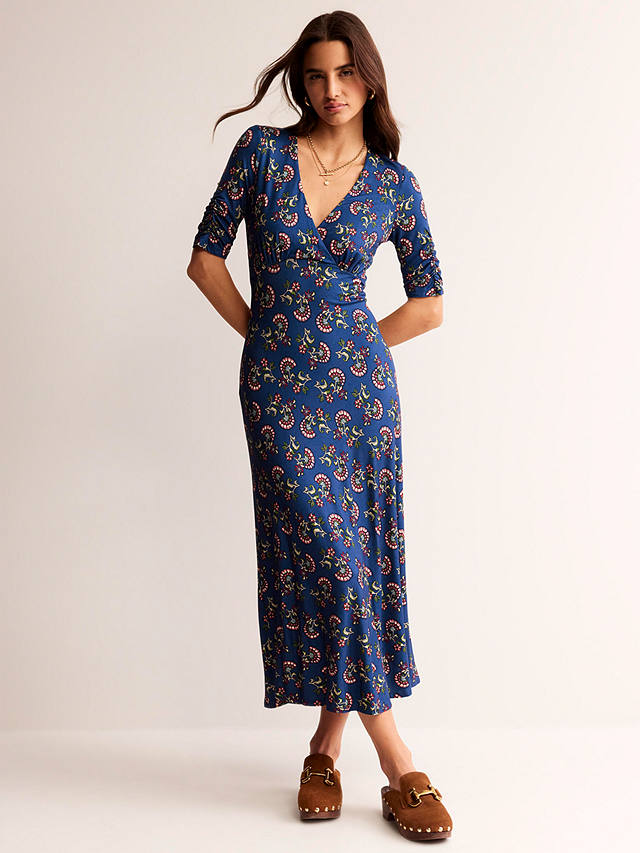 Boden Rebecca Botanical Bunch Jersey Midi Dress, Blue/Multi