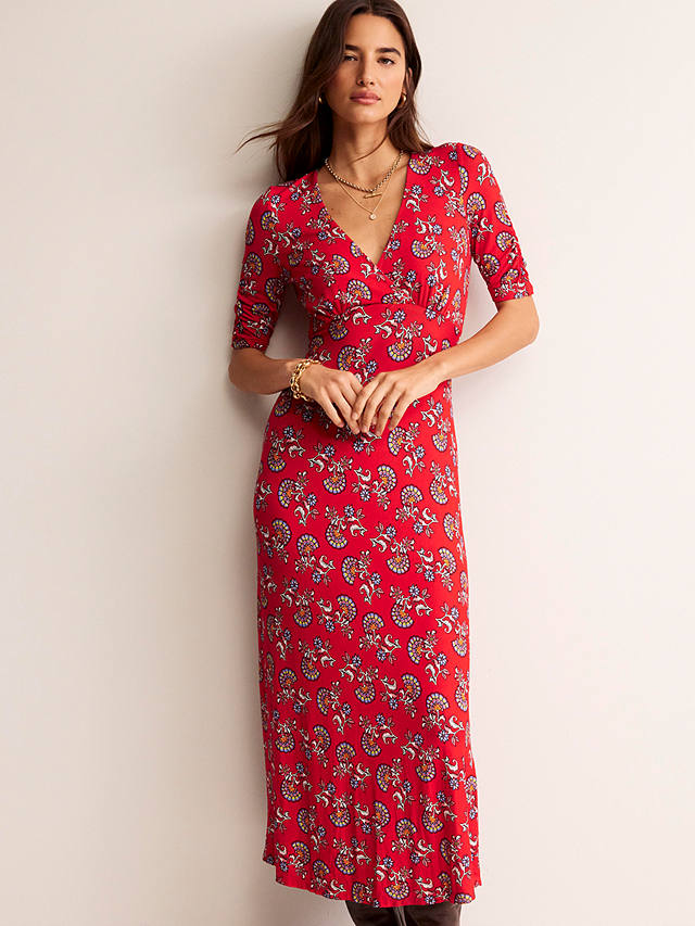 Boden Rebecca Botanical Bunch Jersey Midi Dress, Scarlet/Multi