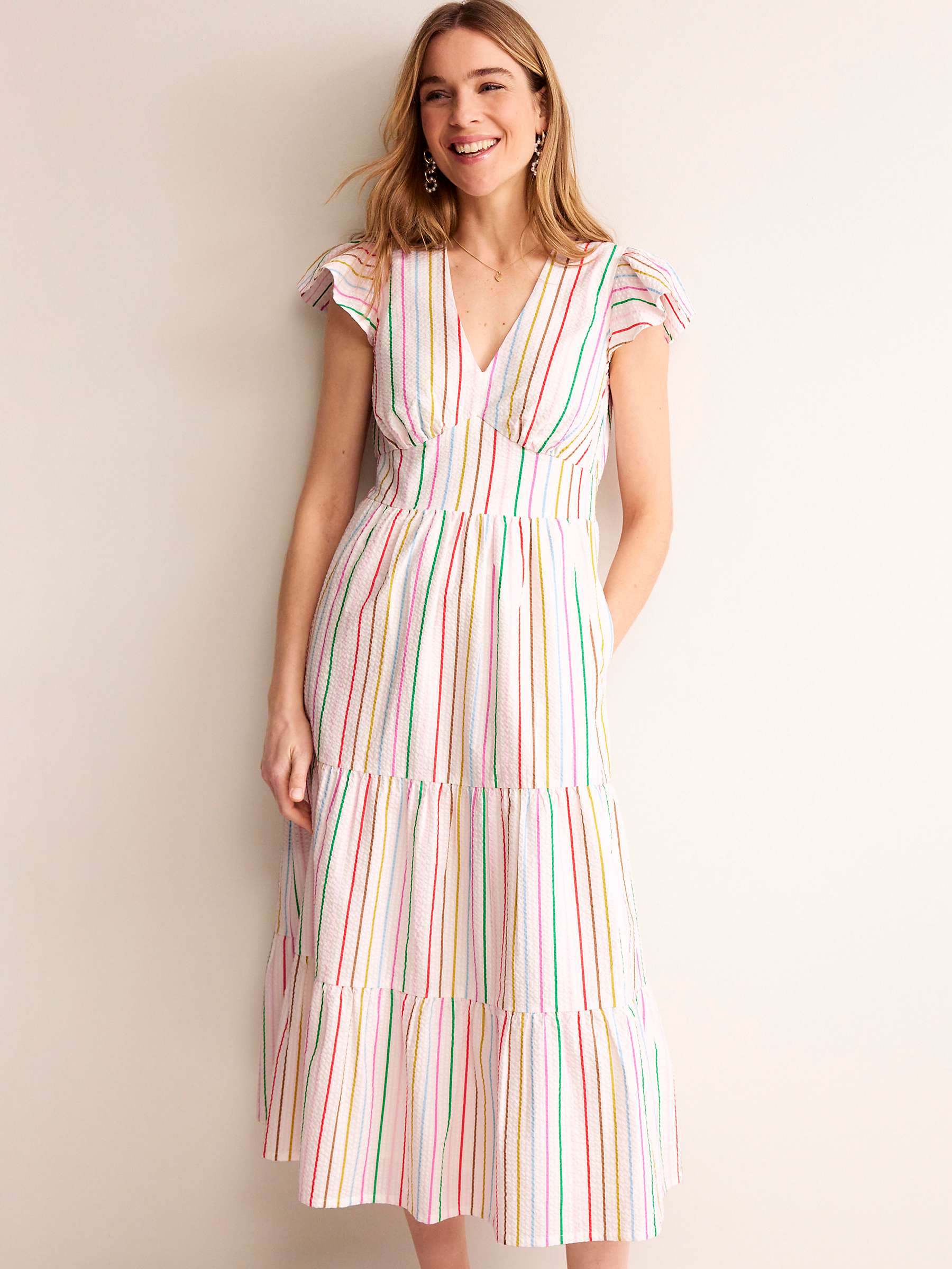 Buy Boden May Rainbow Stripe Cotton Midi Dress, White/Multi Online at johnlewis.com