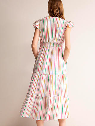 Boden May Rainbow Stripe Cotton Midi Dress, White/Multi