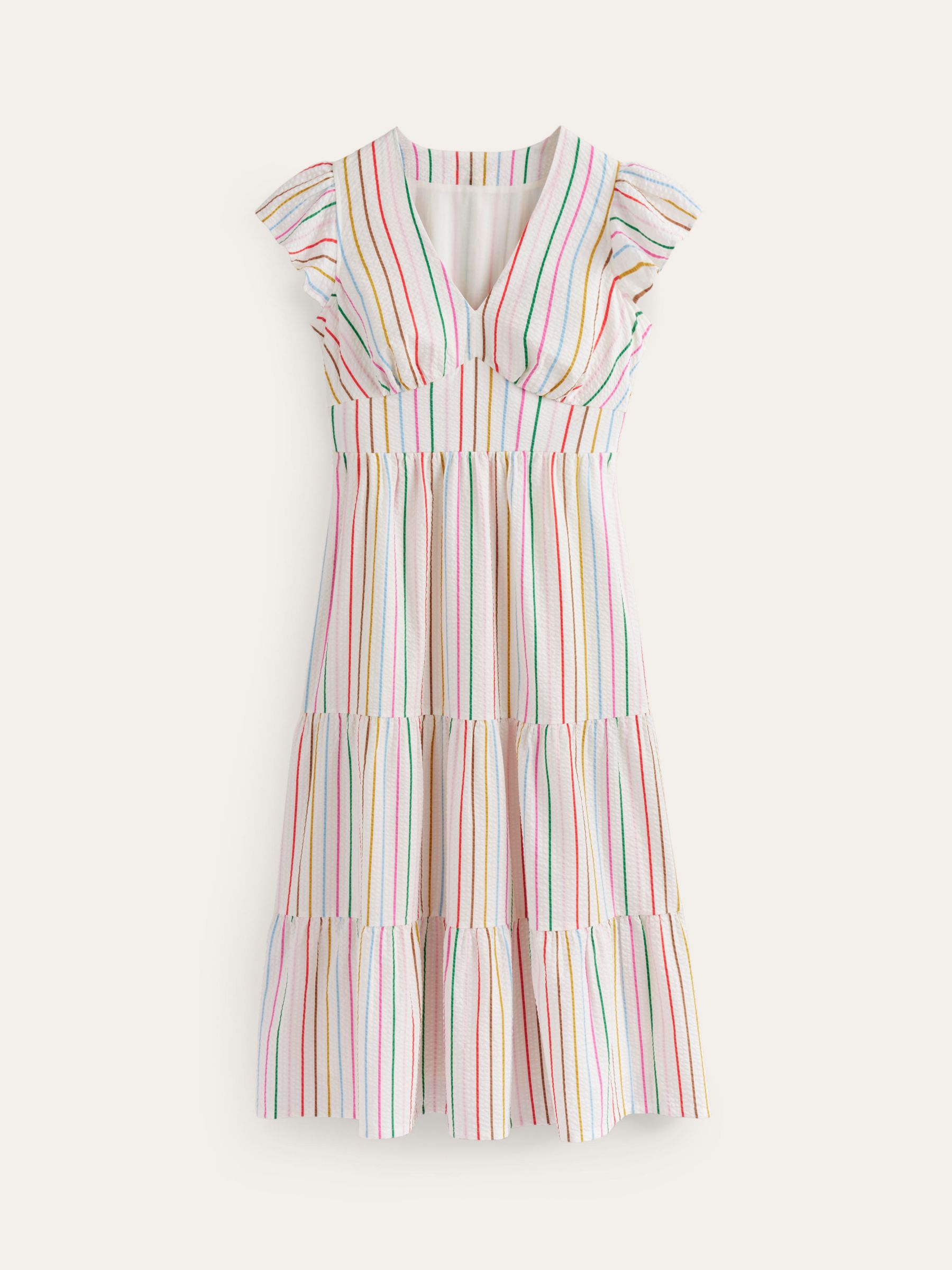 Boden May Rainbow Stripe Cotton Midi Dress, White/Multi, 8