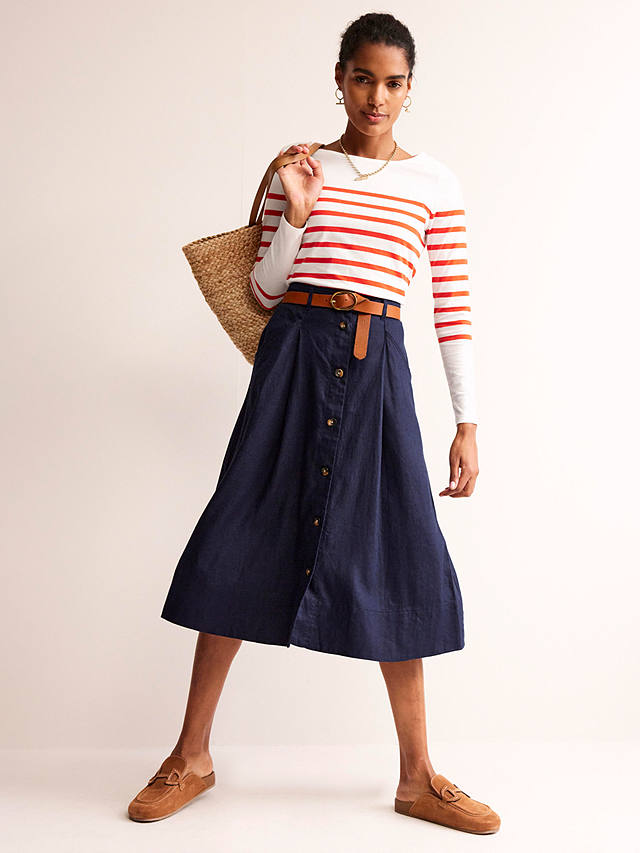 Boden Petra Utility Linen Midi Skirt, Navy