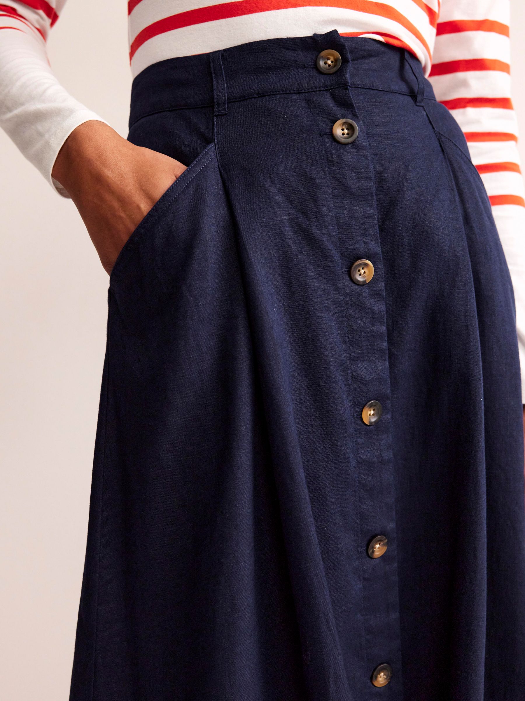 Buy Boden Petra Utility Linen Midi Skirt, Navy Online at johnlewis.com