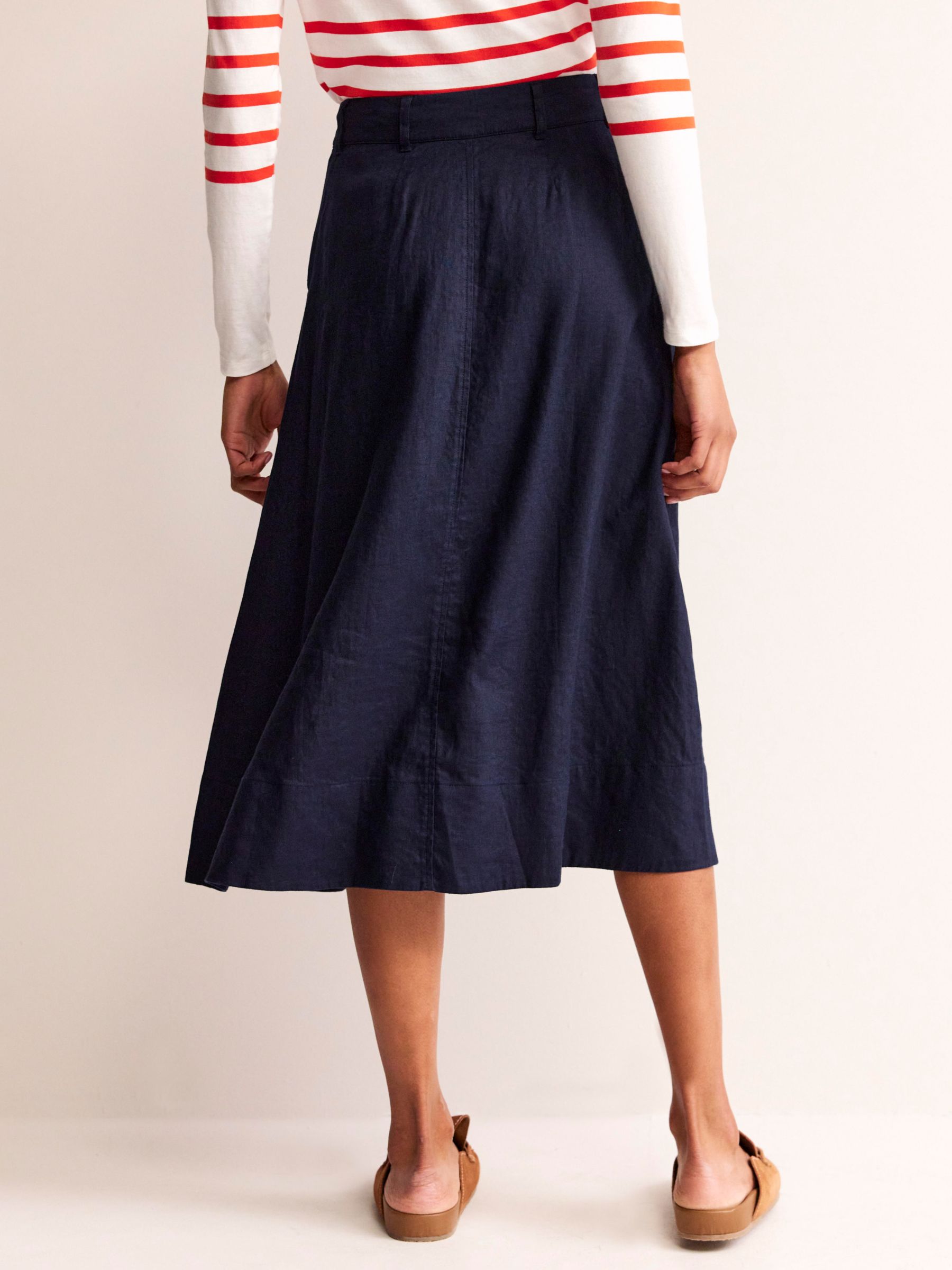 Buy Boden Petra Utility Linen Midi Skirt, Navy Online at johnlewis.com