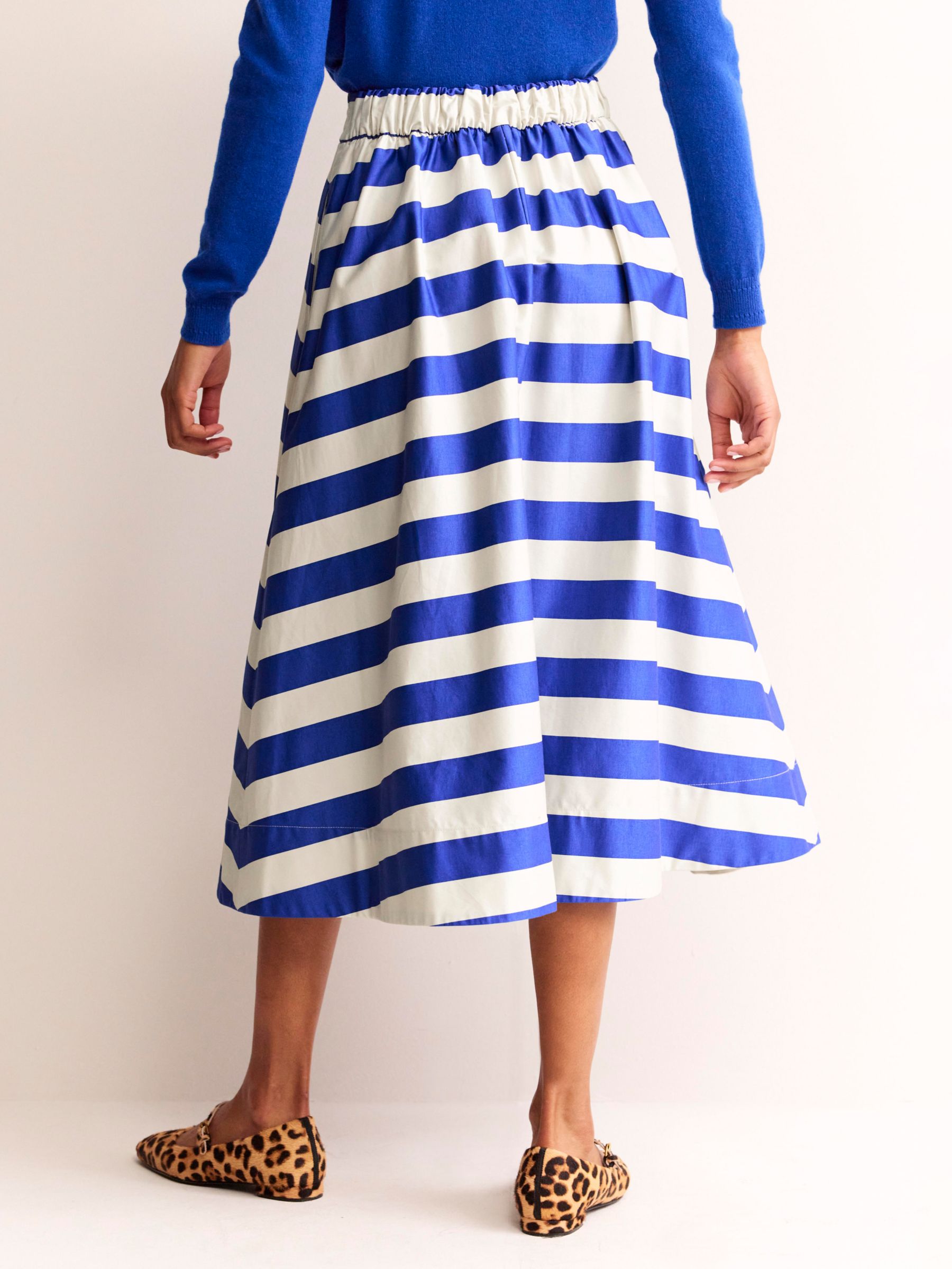 Buy Boden Stripe Isabella Cotton Sateen Skirt, Ivory/Blue Online at johnlewis.com