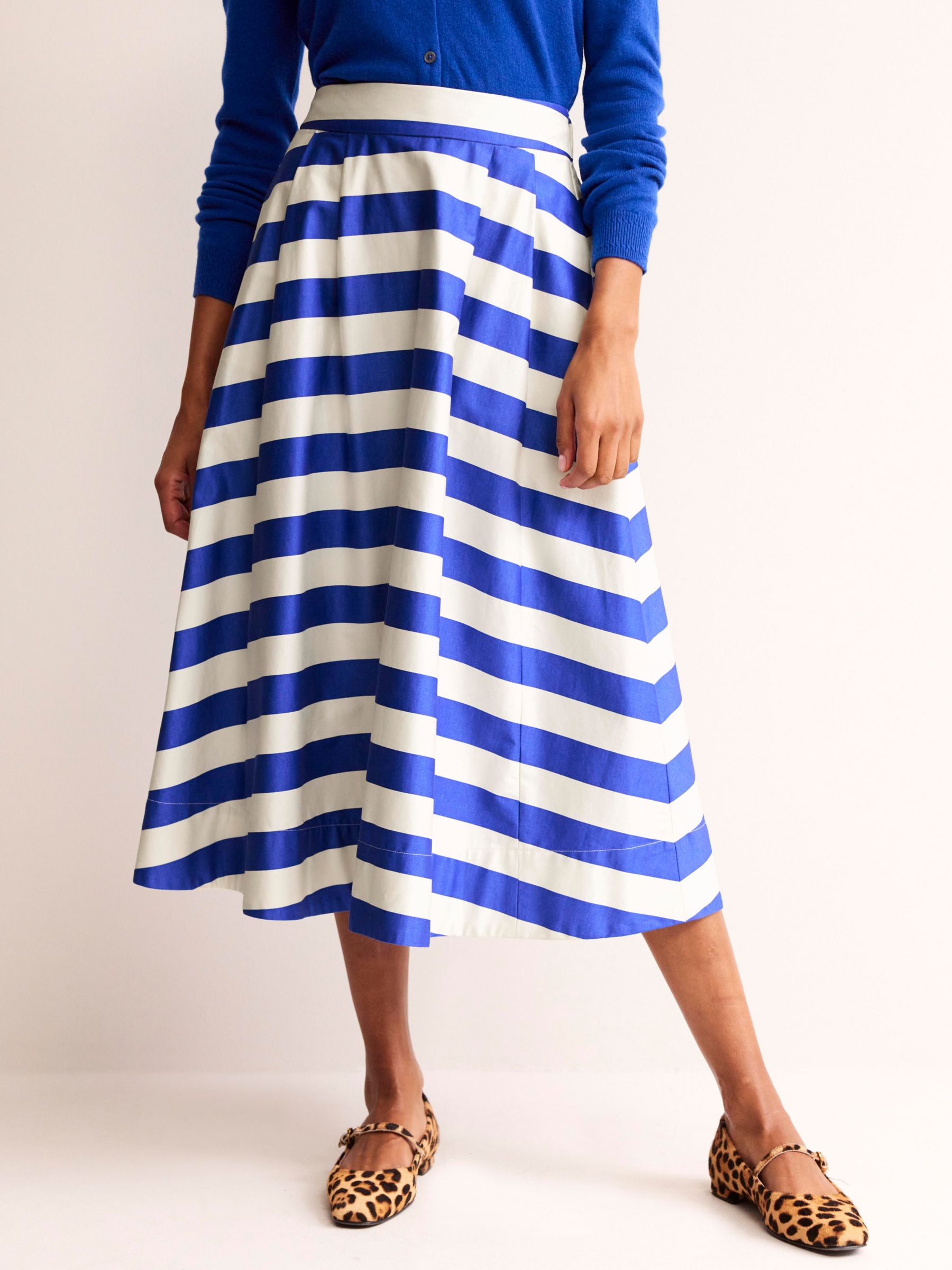 Buy Boden Stripe Isabella Cotton Sateen Skirt, Ivory/Blue Online at johnlewis.com