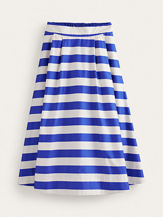 Boden Stripe Isabella Cotton Sateen Skirt, Ivory/Blue