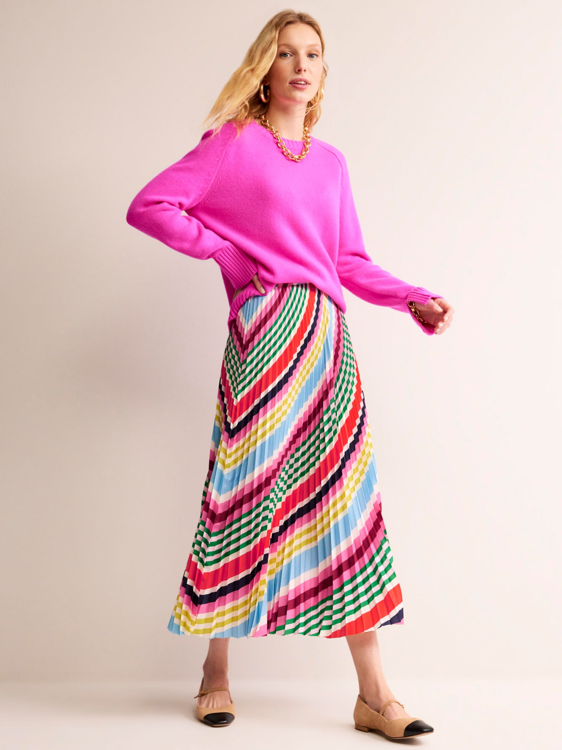 Buy Boden Stripe Pleated Midi Skirt, Multistripe Online at johnlewis.com