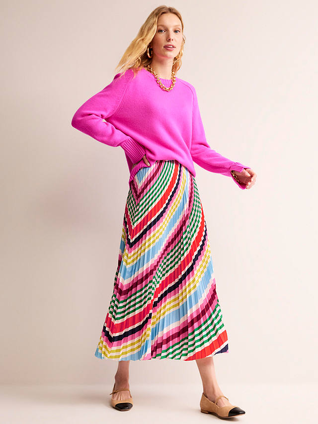 Boden Stripe Pleated Midi Skirt, Multistripe