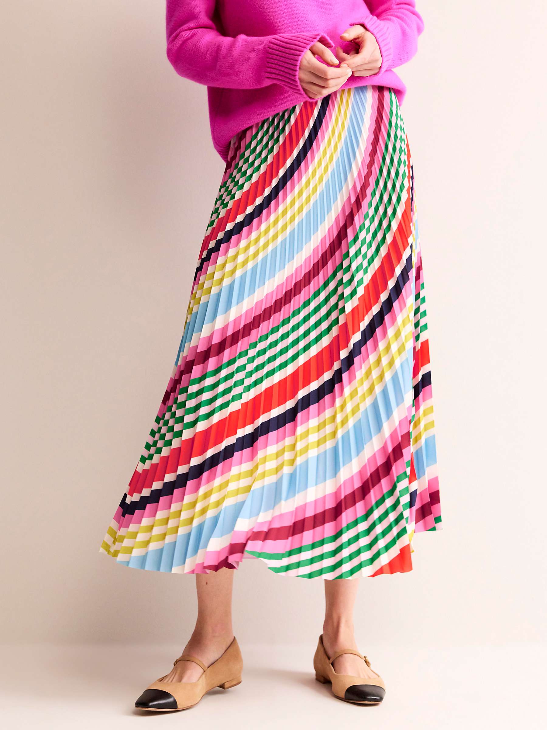 Buy Boden Stripe Pleated Midi Skirt, Multistripe Online at johnlewis.com