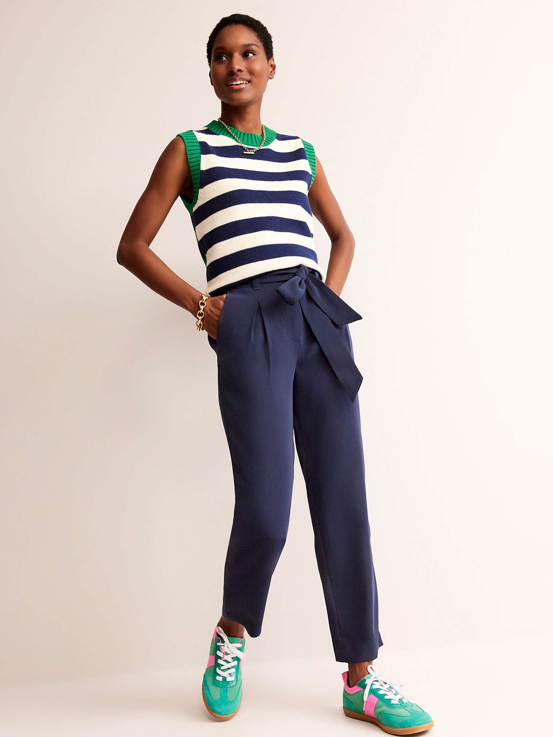 Buy Boden Tapered Tie Waist Trousers, Navy Online at johnlewis.com