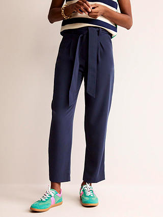 Boden Tapered Tie Waist Trousers, Navy