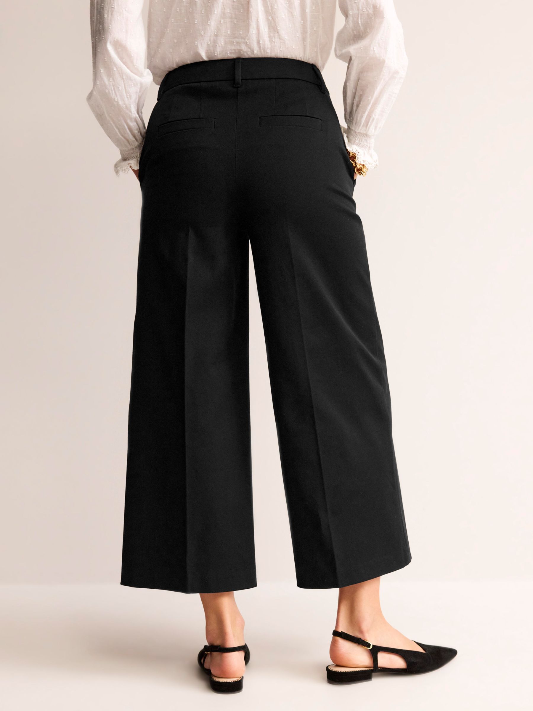 Boden Wide Leg Cropped Trousers, Black, 8