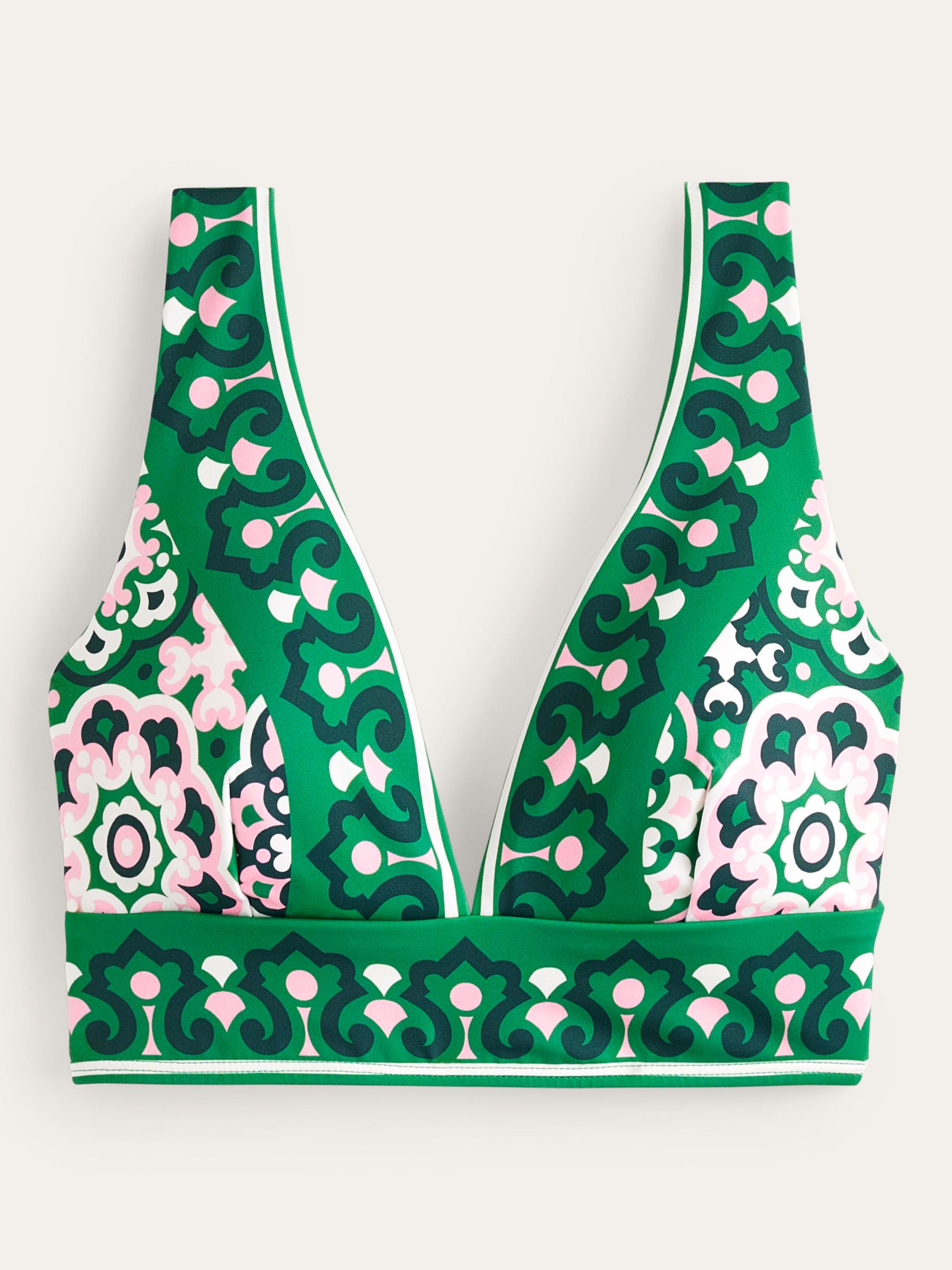 Boden Porto Artisian Geometric Print Bikini Crop Top, Green/Multi, 8