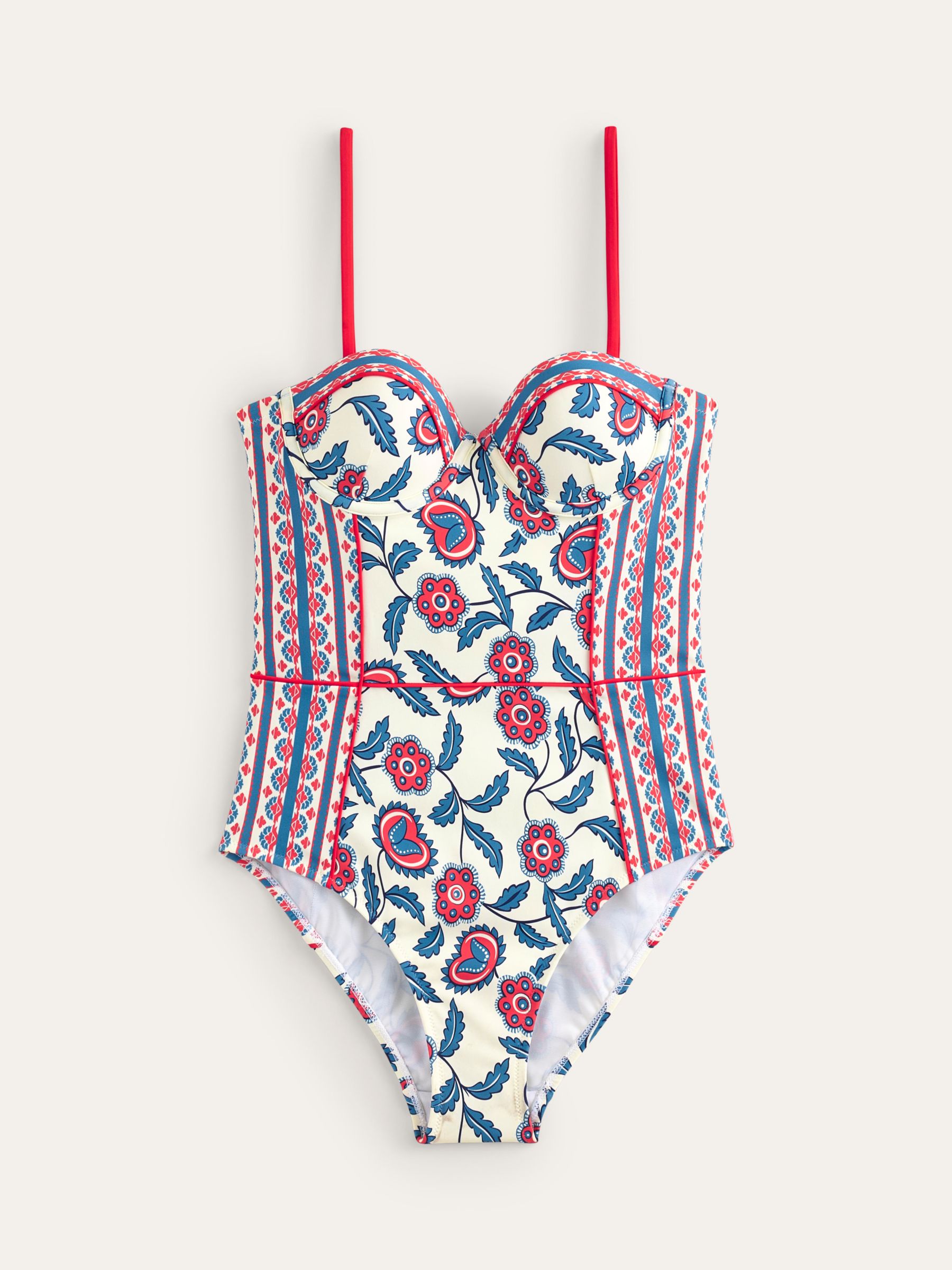 Boden Floral Underwired Swimsuit, Ivory/Multi at John Lewis & Partners
