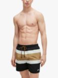 BOSS Rico Wide Stripe Swim Shorts, Black/Multi