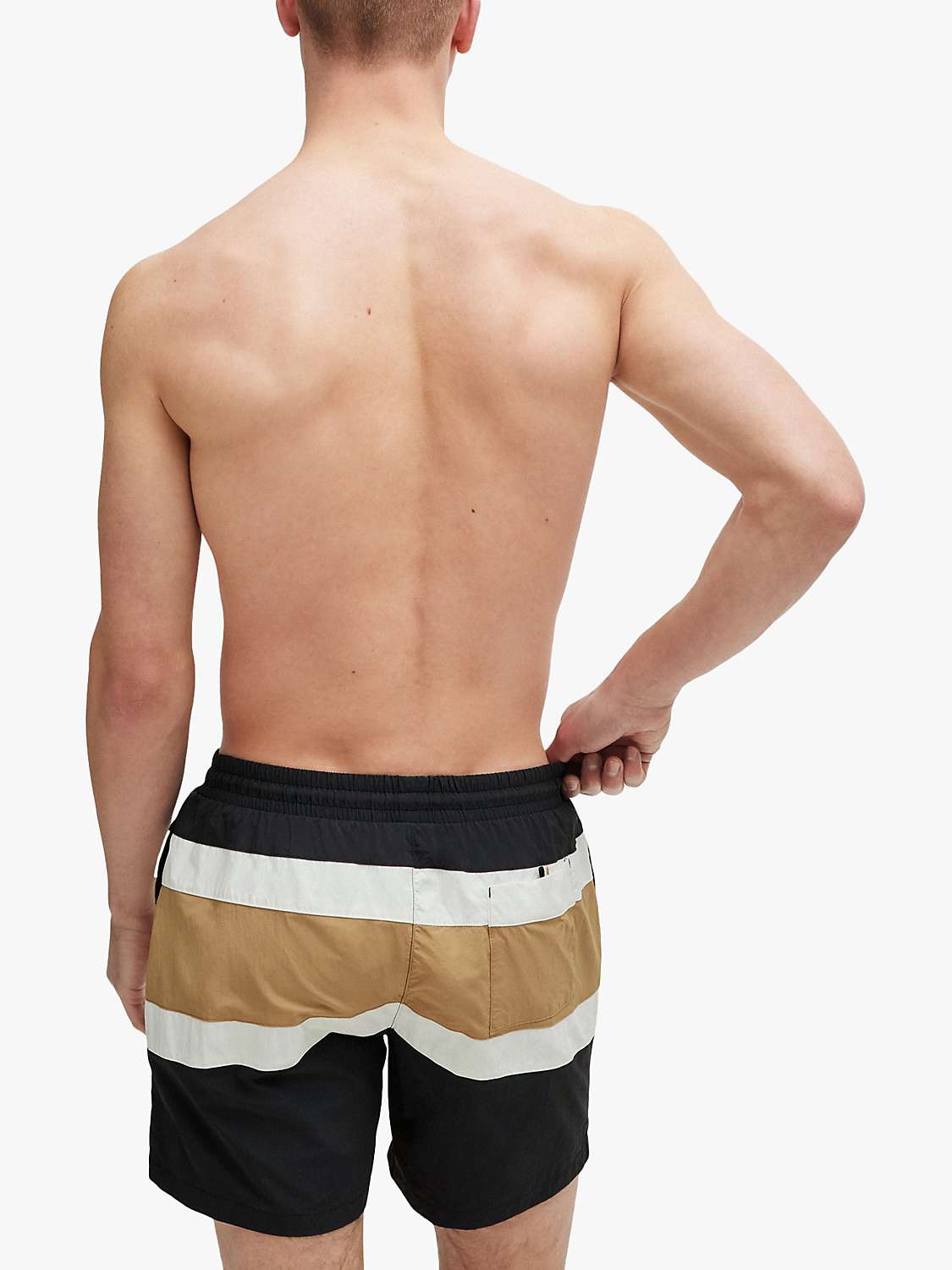 Buy BOSS Rico Wide Stripe Swim Shorts, Black/Multi Online at johnlewis.com