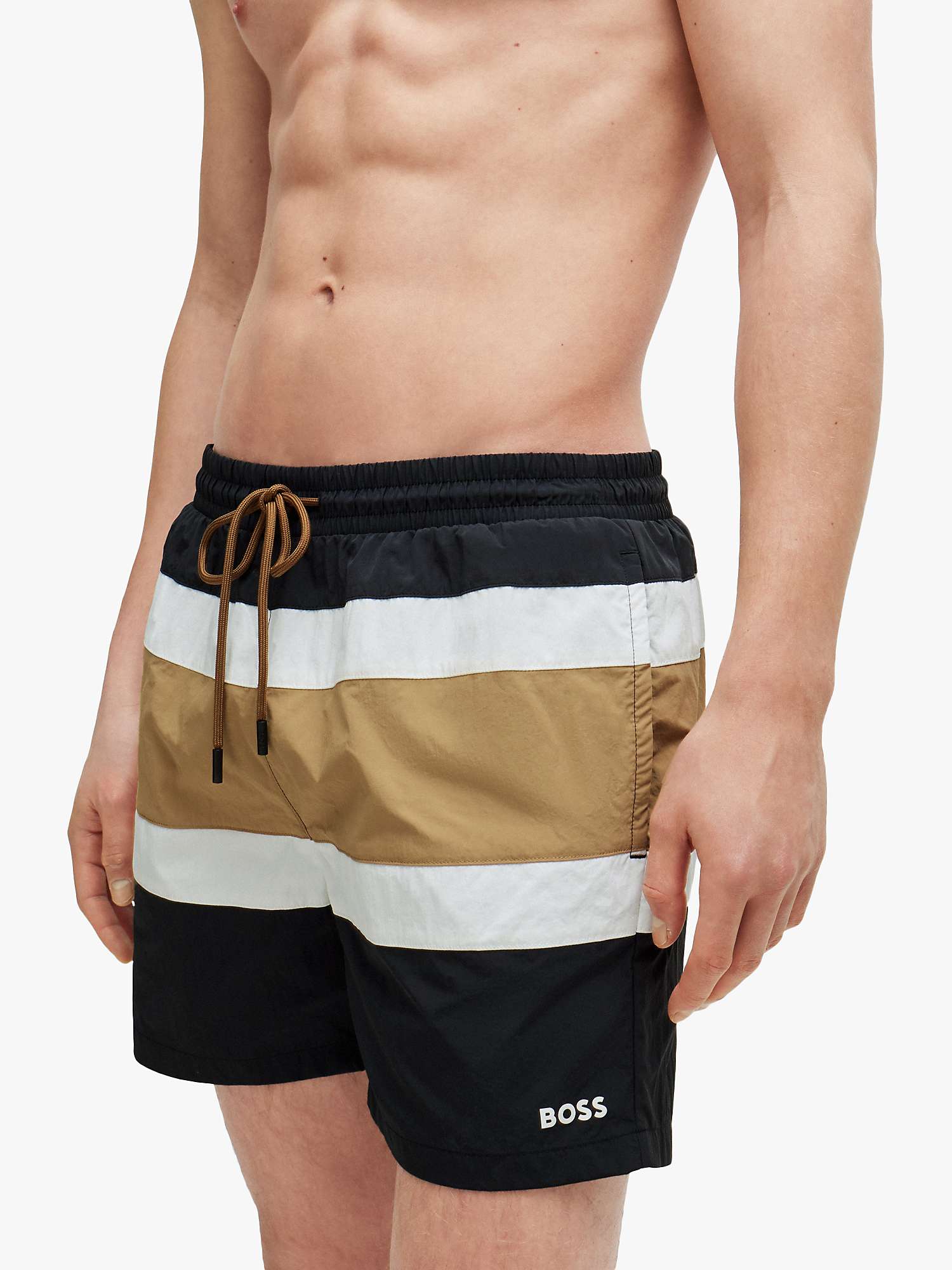 Buy BOSS Rico Wide Stripe Swim Shorts, Black/Multi Online at johnlewis.com