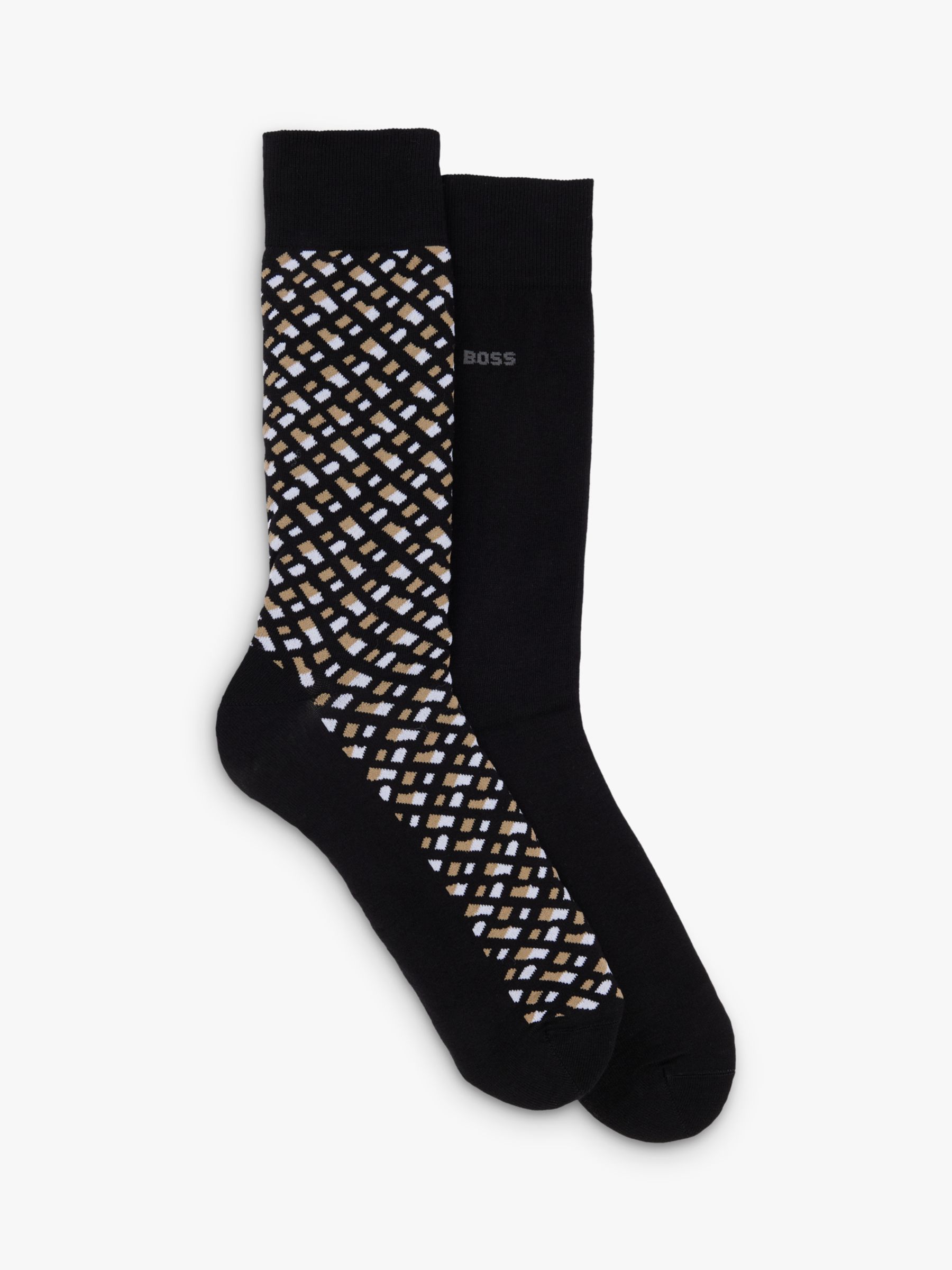 HUGO BOSS Monogram Socks, Pack of 2, Black/Multi, S-M
