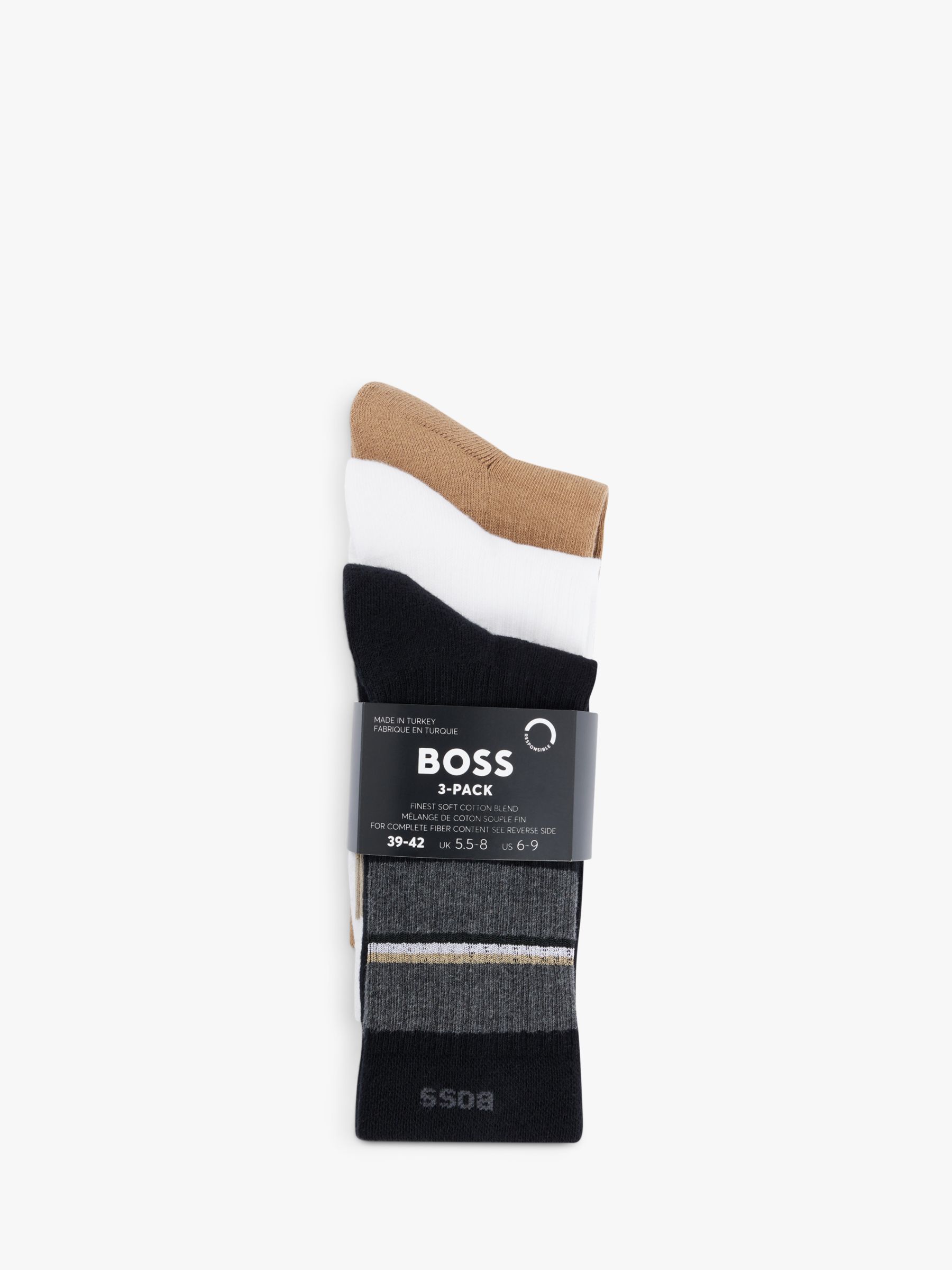 Buy HUGO BOSS Rib College Socks, Pack of 3 Online at johnlewis.com