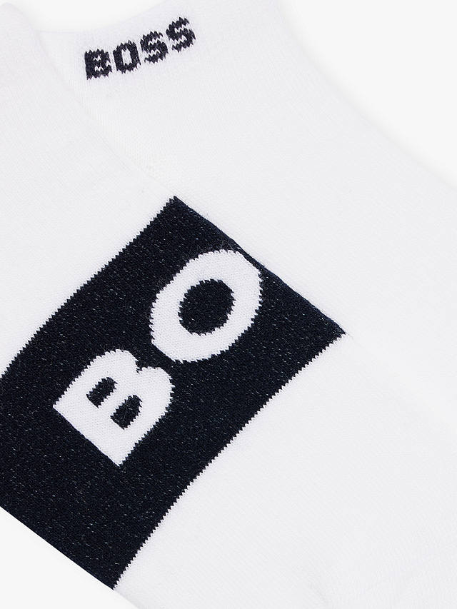 BOSS Logo Ankle Socks, Pack of 2, White/Black