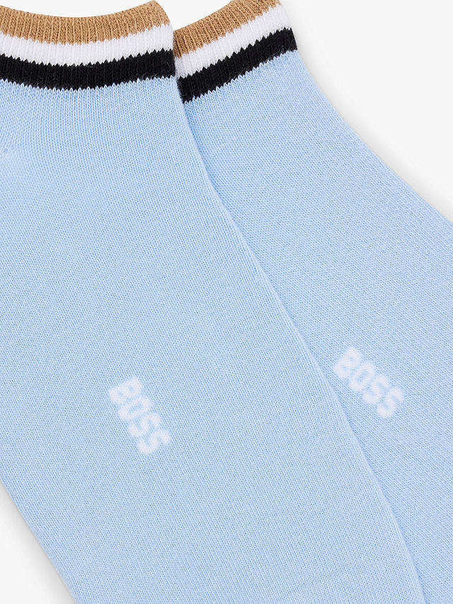 HUGO BOSS BOSS Iconic Stripe Design Ankle Socks, Pack of 2, Pastel Blue