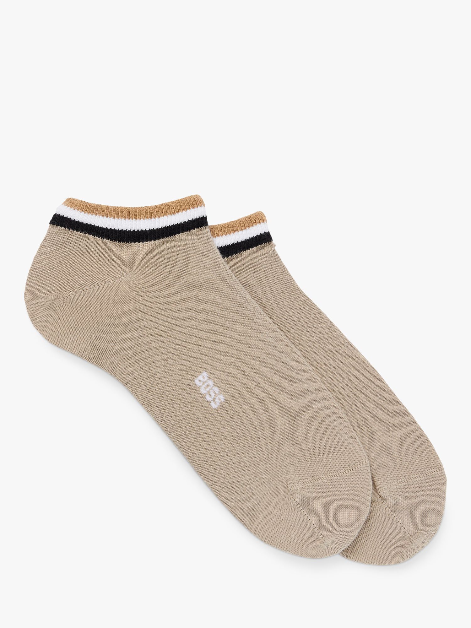 HUGO BOSS BOSS Iconic Stripe Design Ankle Socks, Pack of 2, Dark Beige, S-M