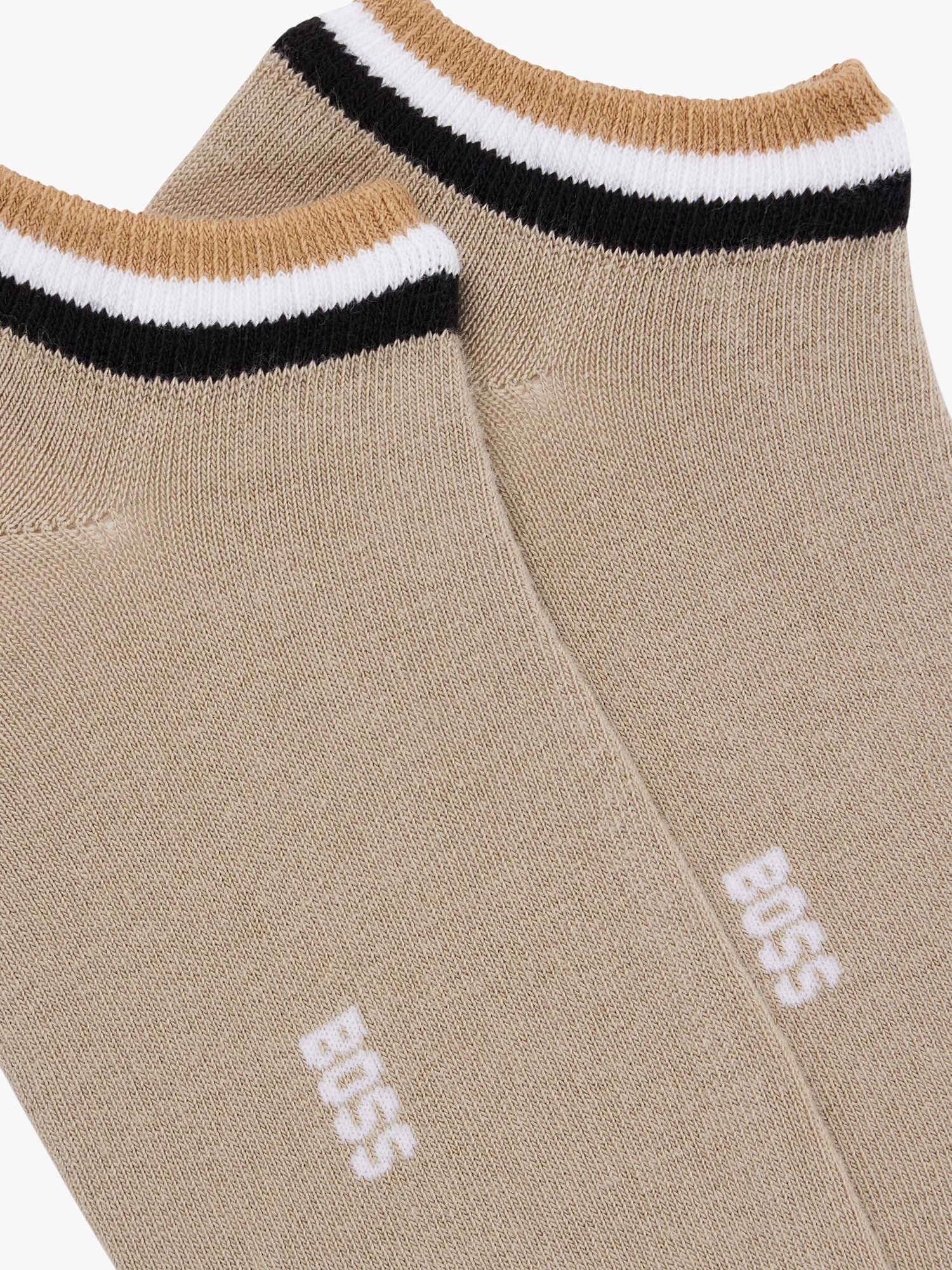 HUGO BOSS BOSS Iconic Stripe Design Ankle Socks, Pack of 2, Dark Beige, S-M