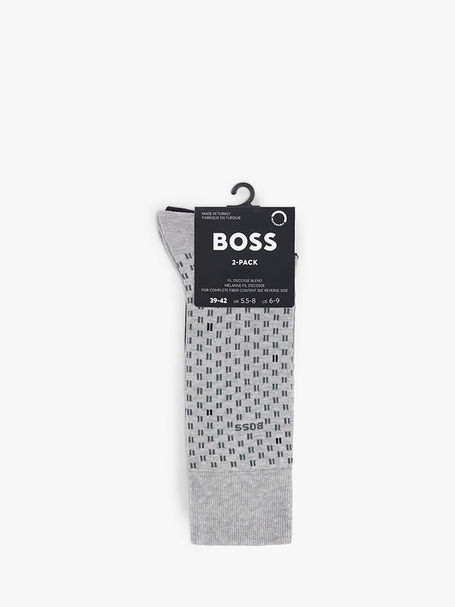 HUGO BOSS Mini Tile Socks, Pack of 2, Silver