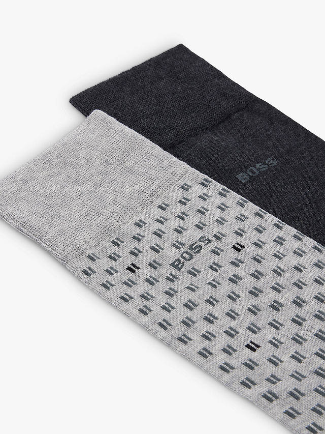 HUGO BOSS Mini Tile Socks, Pack of 2, Silver