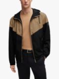 BOSS Cireno Colour Block Hooded Jacket, Medium Beige/Black, Medium Beige/Black