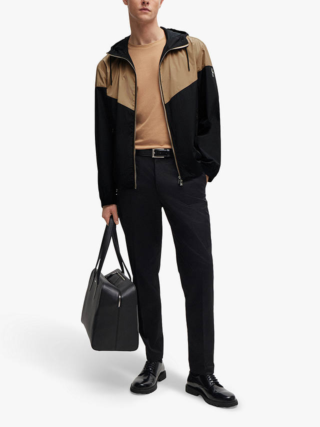 BOSS Cireno Colour Block Hooded Jacket, Medium Beige/Black