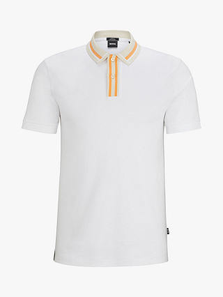 BOSS Phillipson 36 Slim Fit Polo Shirt, White/Orange