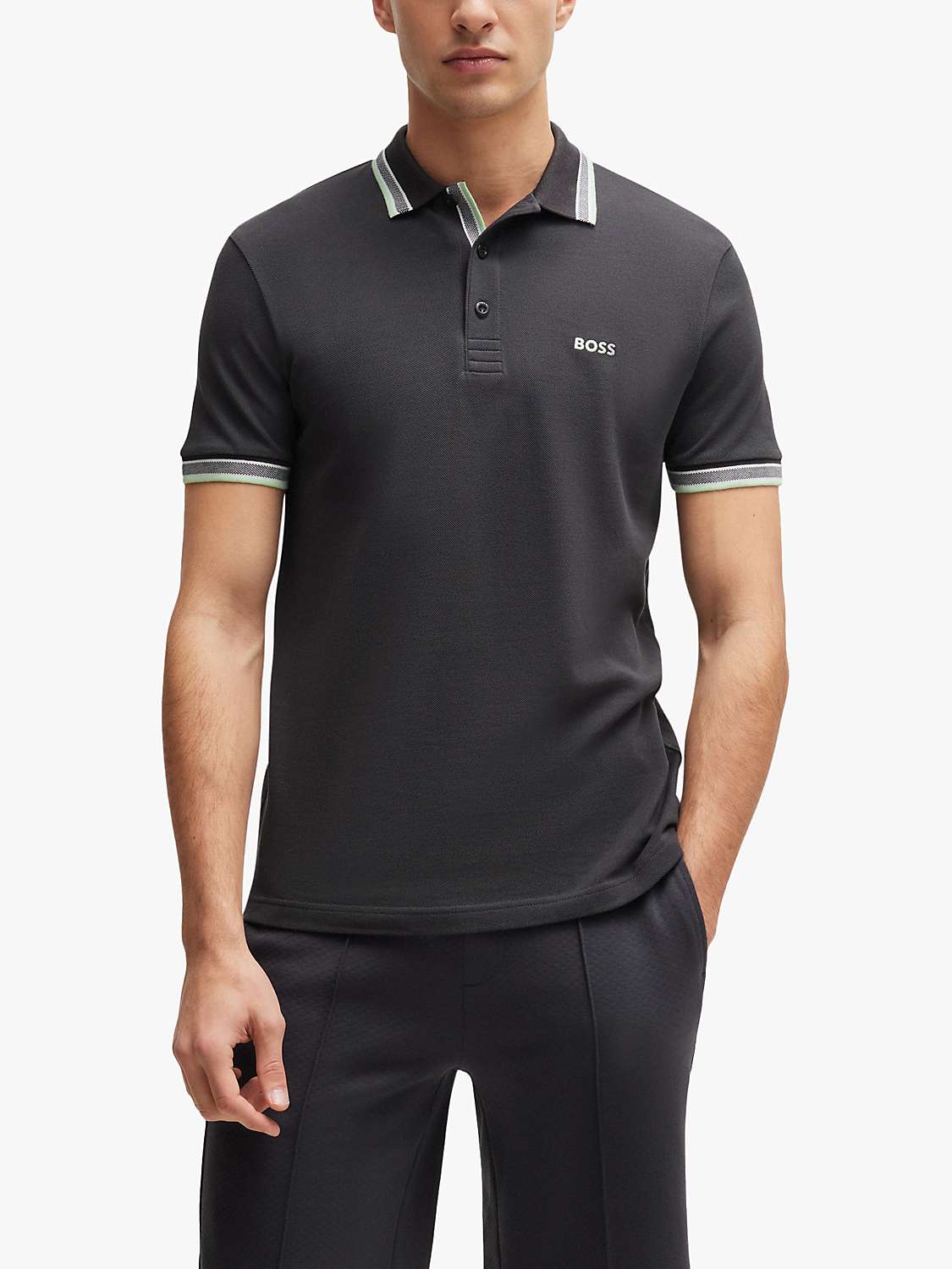 Buy BOSS Paddy Cotton Polo Top, Charcoal Online at johnlewis.com