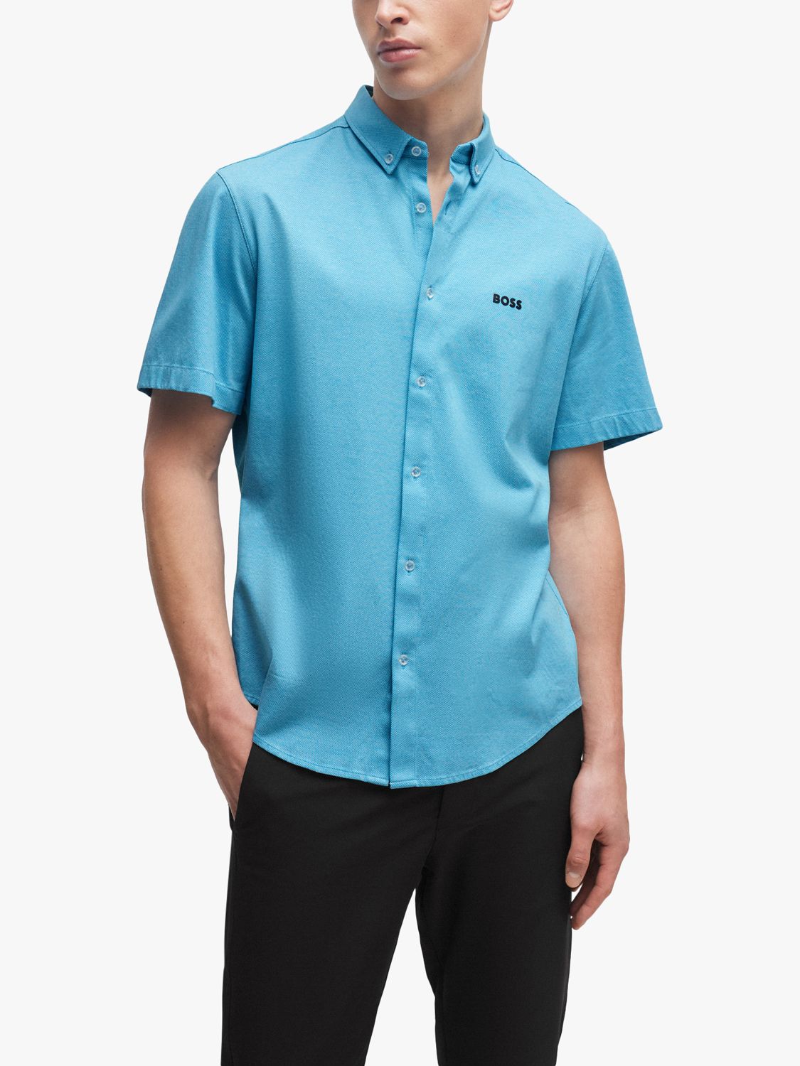 BOSS Motion Short Sleeve Cotton Shirt, Turquoise, M