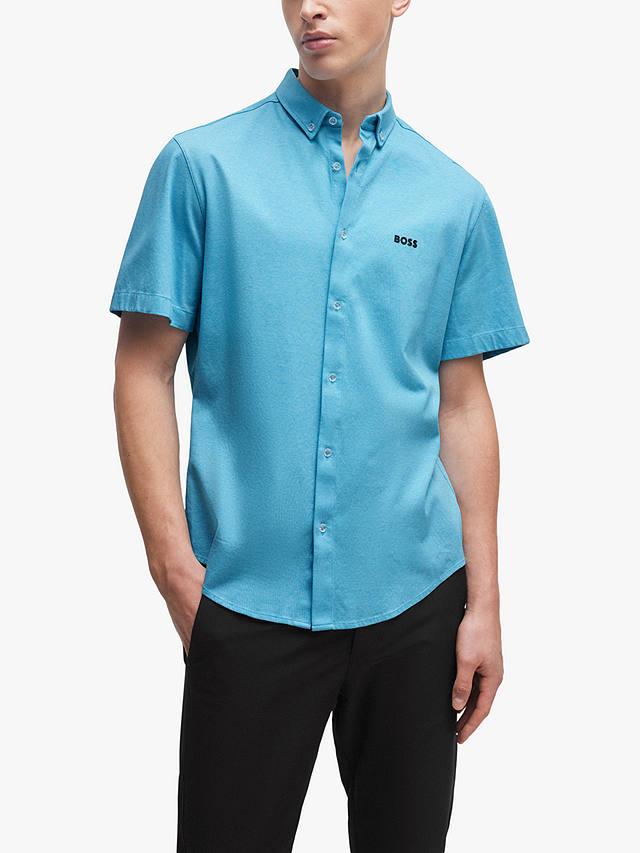 BOSS Motion Short Sleeve Cotton Shirt, Turquoise