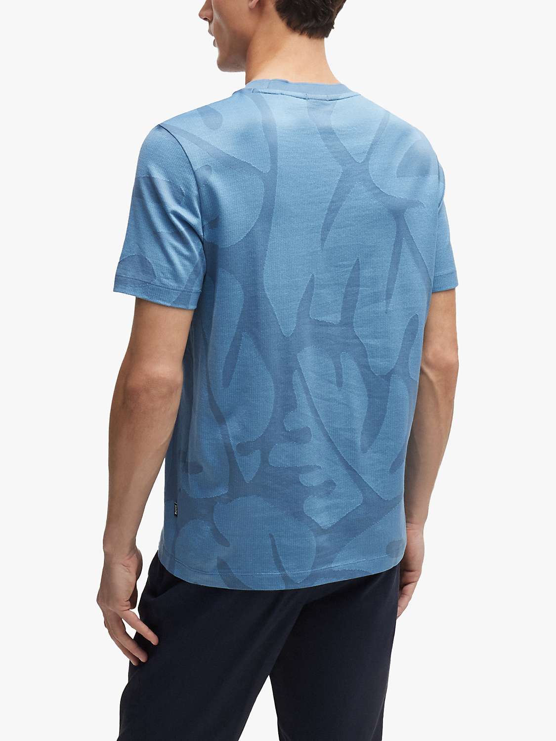 Buy BOSS Thompson Leaf Print Short Sleeve T-Shirt, Light/Pastel Blue Online at johnlewis.com