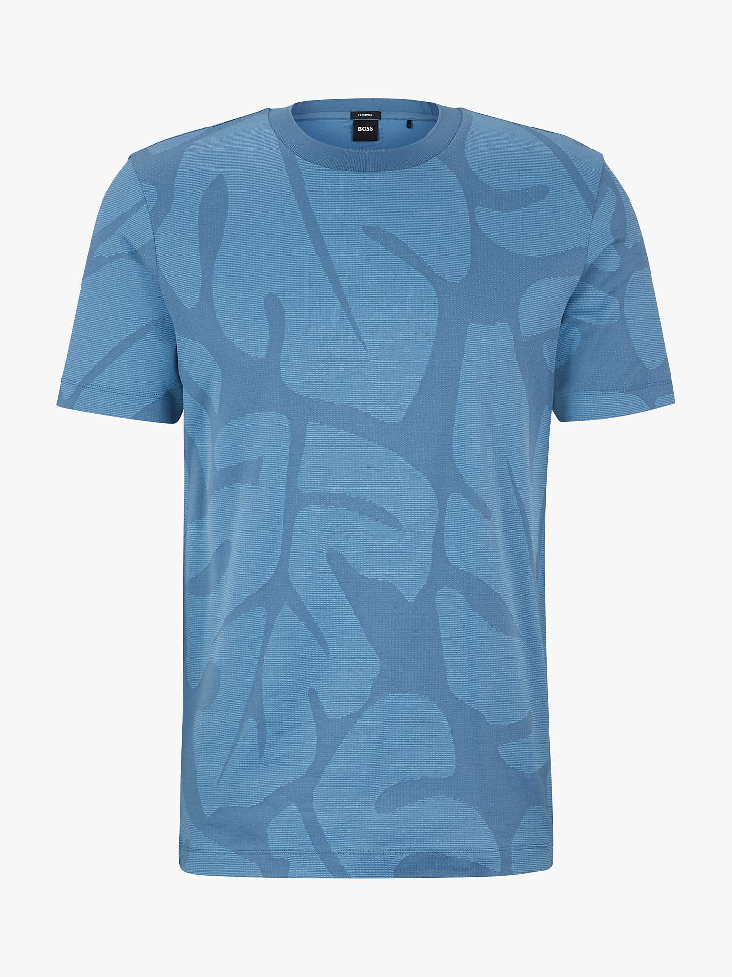 Buy BOSS Thompson Leaf Print Short Sleeve T-Shirt, Light/Pastel Blue Online at johnlewis.com