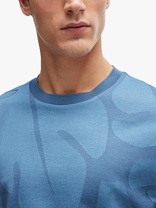 BOSS Thompson Leaf Print Short Sleeve T-Shirt, Light/Pastel Blue