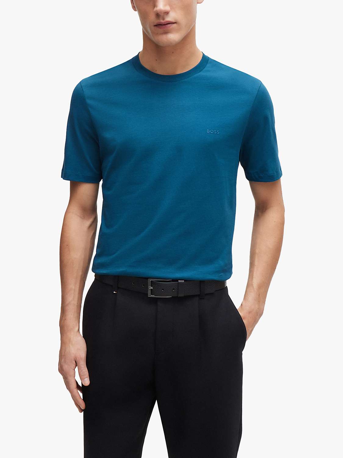 Buy BOSS Thompson Short Sleeve T-Shirt, Open Blue Online at johnlewis.com