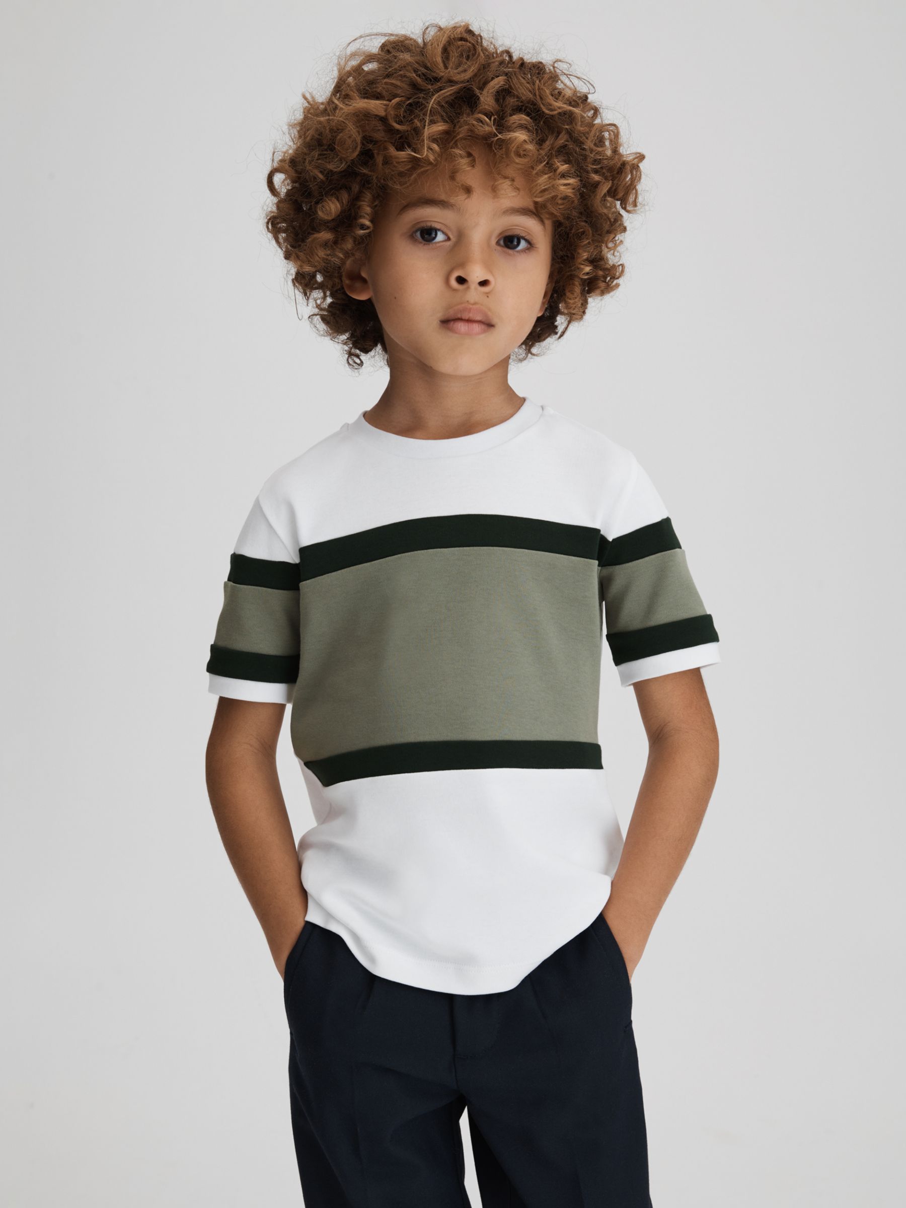 Reiss Kids' Auckland Short Sleeve Crew Neck T-Shirt, Green, 7-8 years