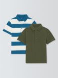 John Lewis Kids' Cotton Short Sleeve Polo Shirt, Pack of 2, Multi