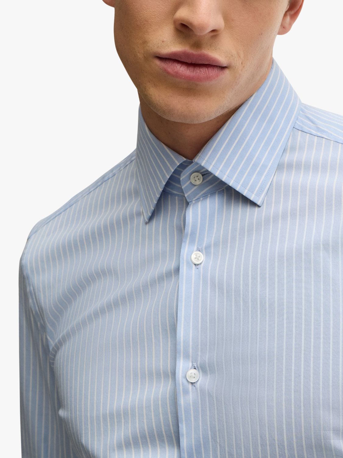 BOSS Hank Slim Fit Pinstripe Shirt, Pastel Blue/White, 15