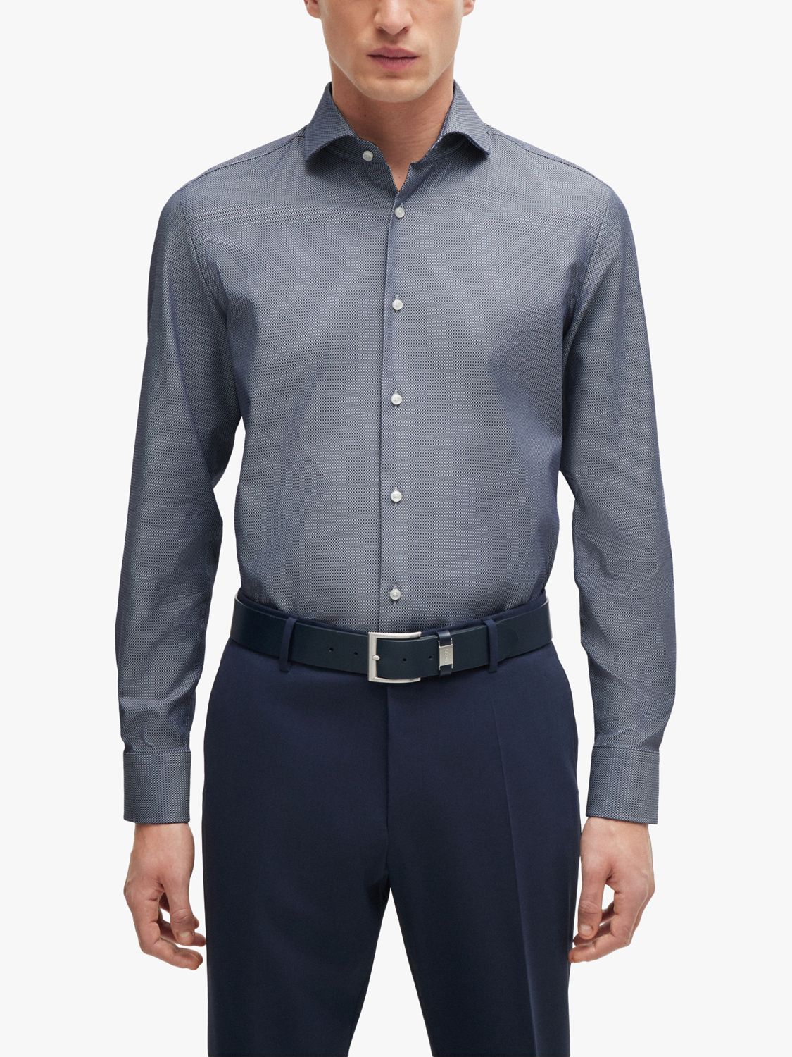 BOSS H-Hank Spread Slim Fit Shirt, Navy, 17.75L