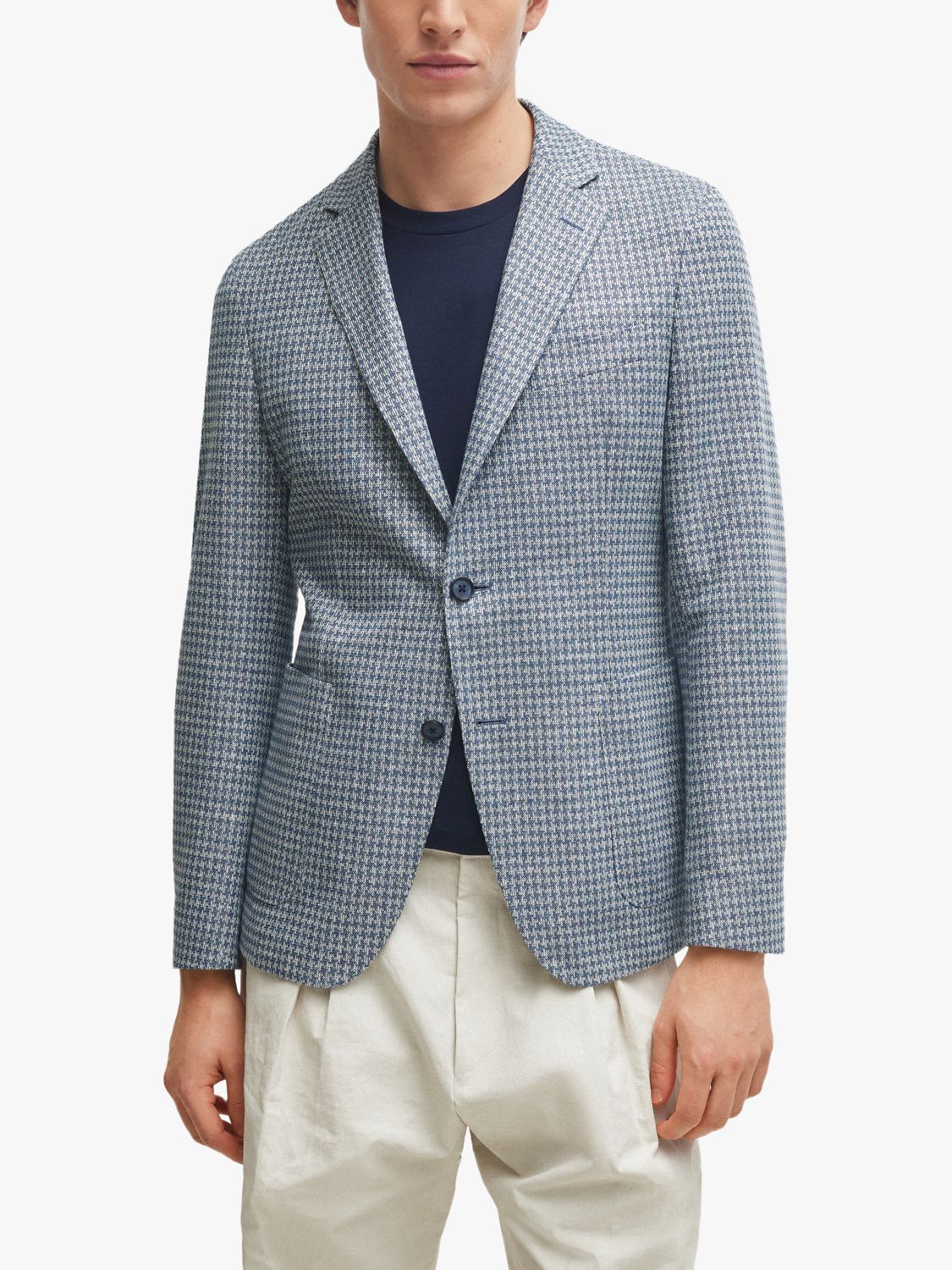 BOSS C-Hanry Linen Blend Slim Fit Check Blazer, Bright Blue, 36R